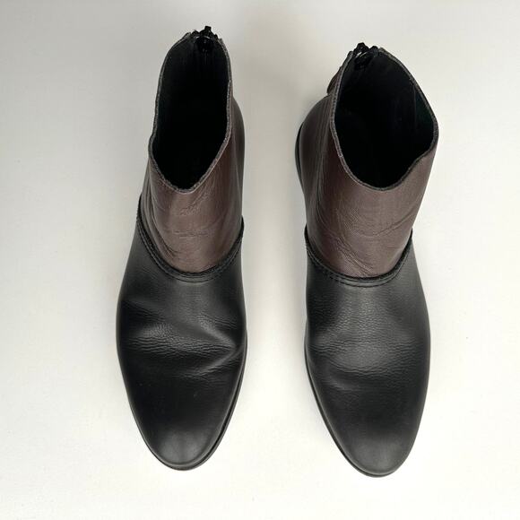 All Black Two Tone Brown Black Back Zip Sleek Low Heel Ankle Boots EU 36 US 5.5 - Picture 3 of 7